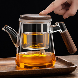 耐热飘逸杯玻璃内胆泡茶壶茶水分离办公室胡桃木沏茶杯冲茶器加厚