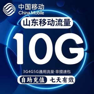 山东移动流量充值10GB国内通用流量包3G4G5G流量叠加油包7天有效