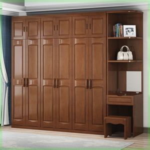 实木衣柜3456门中式简易木质衣柜储物柜对开门经济型组装卧室家具