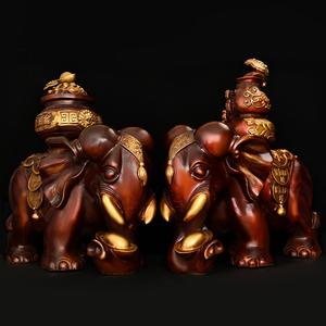 铜大象摆件彩绘福禄吉象聚宝盆如意象福象客厅装饰特大号公司开业