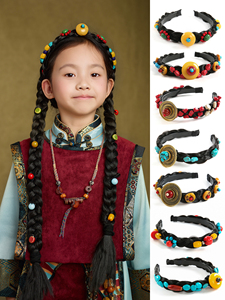 藏式民族风手工发箍松石蜜蜡假发辫子藏族女士儿童舞蹈演出旅拍照