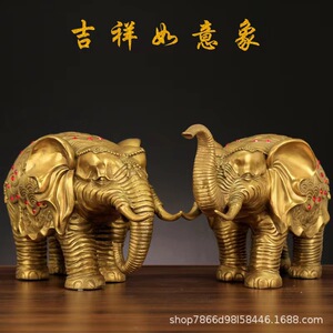 铜缘铜器铜象摆件纯铜一对大象客厅酒柜家居装饰工艺品特大号