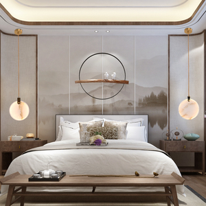 新中式禅意茶室灯设计师茶室餐厅灯样板房书房卧室床头云石片吊灯