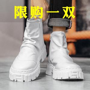 马丁靴男鞋秋季高帮防水工装靴子运动英伦风白色皮靴切尔西靴鞋子