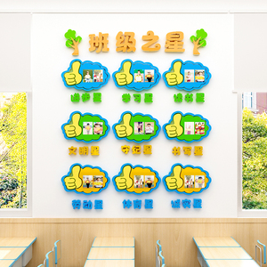 班级之星照片墙教室布置小学初中文化墙面装饰墙贴画每周评比栏3d