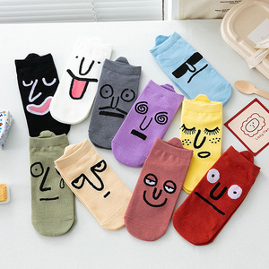 袜子男女同款短袜纯棉可爱搞笑卡通红色船袜提耳socks