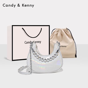 官网Candy&Kenny包包女2023新款高级感镭射月牙包洋气链条斜挎包