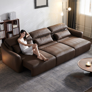 智能沙发 零靠墙功能伸缩电动折叠沙发床两用客厅直排真皮沙发