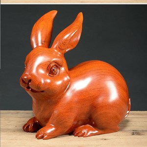 花梨木雕刻兔子摆件家居客厅风水装饰招财实木工艺礼品红木生肖兔