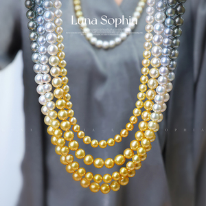 【真科研四季彩】海水珍珠项链大溪地金珠毛衣链 时髦高级感