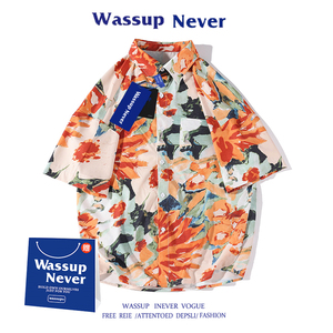 WASSUP夏威夷衬衫男短袖夏季休闲薄款海滩寸衫外套夏天潮流花衬衣
