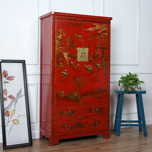 中式实木复古衣柜彩绘做旧卧室储物高柜手绘衣橱仿古典装饰柜定制