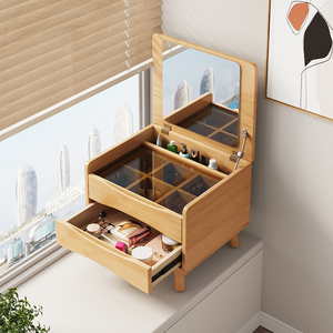 日式全实木梳妆台床头柜一体节省空间化妆品收纳盒小户型飘窗柜子