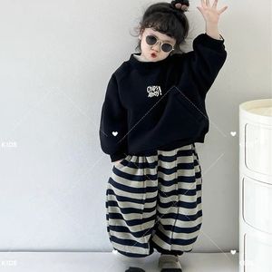 巴拉巴柆儿童加绒加厚套装2023秋冬新款韩版时尚男女童卫衣卫裤条