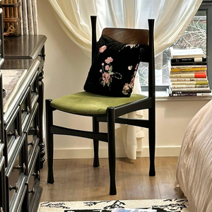 法式中复古风餐椅实木靠背黑绿椅子书桌梳化妆台凳单椅新中式家具