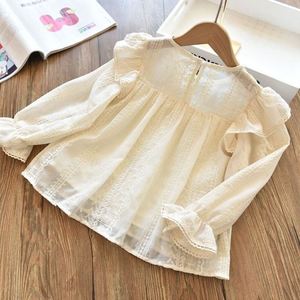 韩版新款女童衬衫2024新款儿童纯棉公主风洋气时髦蕾丝长袖衬衣宝