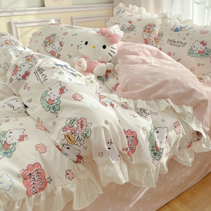富安娜官方旗舰公主风纯棉床上四件套全棉儿童被套可爱宿舍床品床
