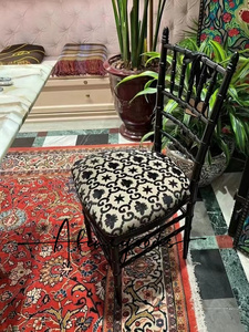 中古法式卧室书椅提花实木竹节雕花椅子复古设计师艺术餐椅梳妆椅