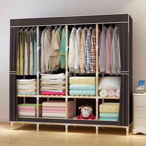 衣柜简易布衣柜纯色实木加粗加固布艺加厚无纺布组装收纳挂衣橱小