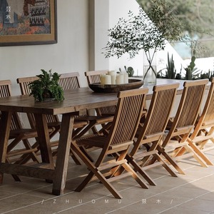 弄物集 | 复古实木阳台茶桌椅组合庭院休闲户外可折叠餐椅子