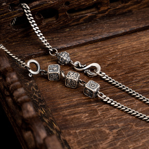 日本工艺设计八宝精工项链S925纯银做旧小众高级感民族风万能链