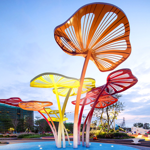 大型不锈钢抽象金属长廊雕塑定制公园广场不锈钢景观树形花瓣灯具
