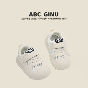 ABC GINU宝宝学步鞋透气网面运动鞋男女幼童小白鞋软底防滑婴儿鞋