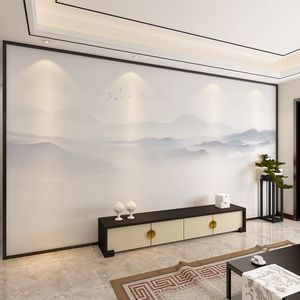 新中式墙纸抽象意境山水电视背景墙壁纸水墨云雾客厅沙发墙布壁画