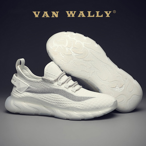VAN WALLY男鞋夏季透气男士鞋子舒适白色男士休闲鞋网面运动鞋男