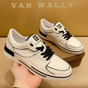 VAN WALLY板鞋男士高级感2023新款原创描线奢侈品低帮小白鞋男款