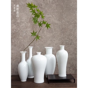 景德镇陶瓷薄胎白色花瓶仿古禅意透光中式客厅桌面插花梅瓶摆件