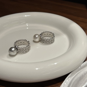 S925纯银满钻锆石施家珍珠真多麻戒指高级感气质宽版指环食指戒环