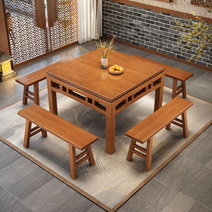 八仙桌实木正方形中式餐桌家用农村老式原木传统中堂方桌饭店桌椅