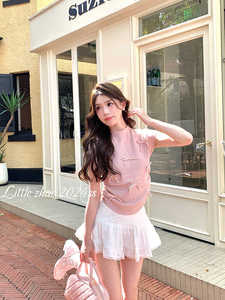 Little Zhao「甜心少女」甜美芭蕾风T恤女新款夏季小众圆领上衣女