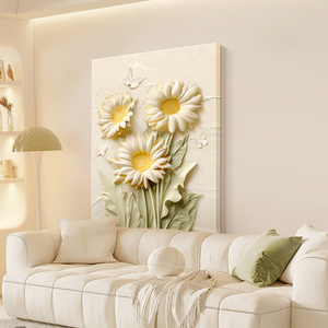 奶油风客厅装饰画向日葵花卉肌理落地画高级感走廊入户玄关墙壁画