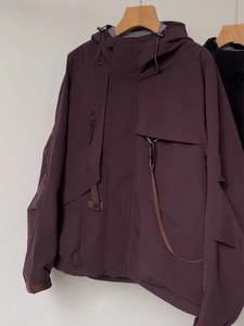 深紫色连帽冲锋衣外套女2023春秋季新款欧洲站百搭设计感小众上衣