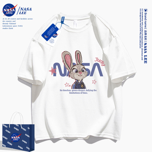NASA联名纯棉卡通兔子短袖t恤男女同款2024款潮牌美式休闲情侣装
