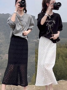 韩系穿搭字母蝴蝶结印花短款圆领卫衣女温柔蕾丝高腰半身裙两件套