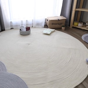 日式编织棉线地毯客厅卧室简约圆形地垫家用棉麻拼接沙发茶几垫子