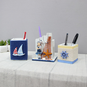 地中海风格笔筒桌面摆件海洋风主题书房书桌收纳筒书架摆设装饰品