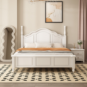 简写法式床美式床实木床法式复古床白色双人床主卧室大床加宽婚床