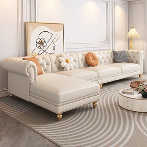洞窝顾菲法式奶油风真皮沙发客厅新款小户型美式轻奢简欧转角沙发