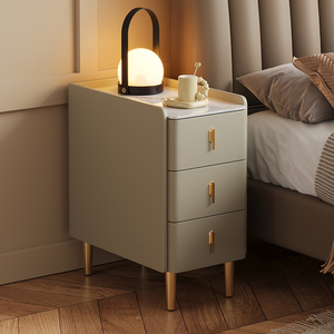超窄小型实木床头柜简约现代家用卧室小户型智能岩板三抽屉床边柜