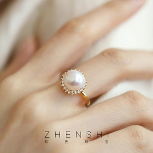 珍氏珠宝天然淡水珍珠戒指女款 轻奢优雅气质高级感可调节开口戒