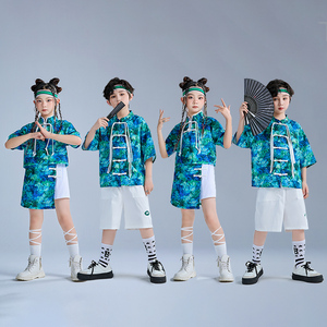 六一儿童啦啦队演出服汉服中国风运动会小学生表演服合唱绿色套装