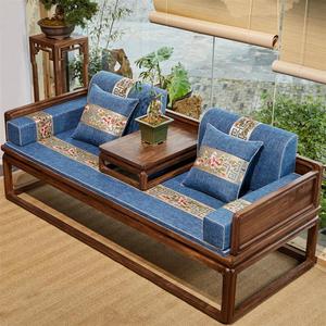 罗汉床垫子五件套中式古典沙发垫实木家具坐垫椰棕座海绵靠垫定制