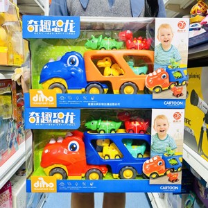 鑫鹏宇奇趣卡通恐龙双层运输车多功能声光音乐惯性工程车儿童玩具