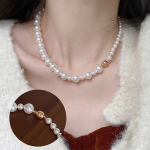 威妮华时尚高级感金属磁球仿珍珠项链锁骨链简约设计饰品女送妈妈