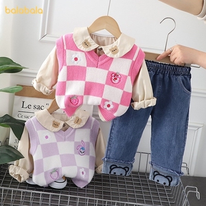 巴拉巴拉韩系女童休闲套装春秋款三件套2儿童装婴儿1岁宝宝牛仔裤