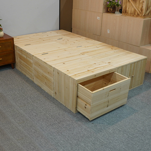 榻榻米木箱拼接床定制收纳箱子实木储物柜飘窗地台加宽组合现代床